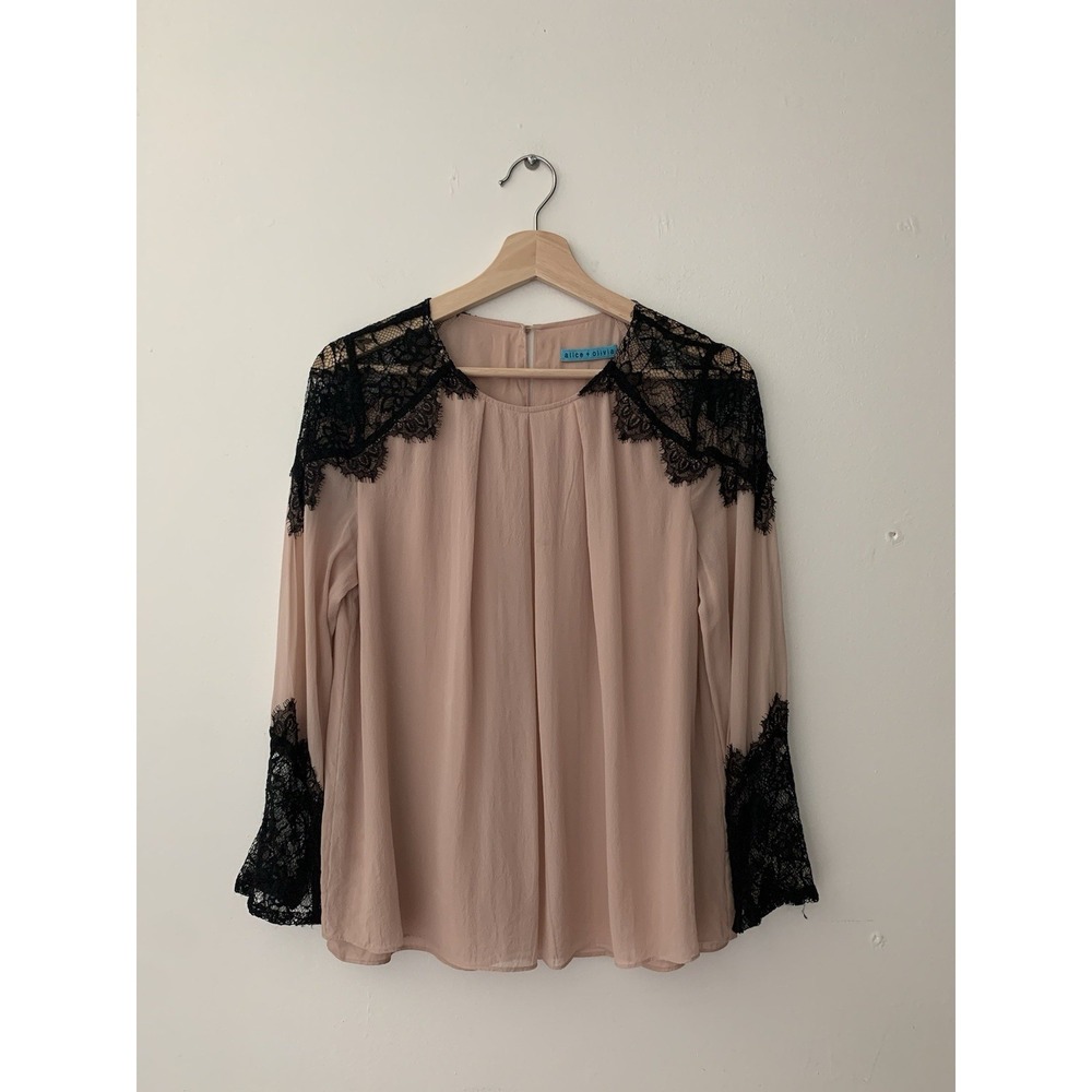 Alice + Olivia Sofia Silk Top Pink Black Lace Zipper